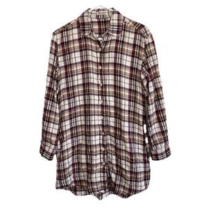 ORGANIC By John Patrick Tunic Button Down Shirt Dress Plaid Long Sleeve XS Ac22